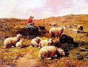Cornelis Van Leemputten A shepherdess with her flock oil painting on canvas